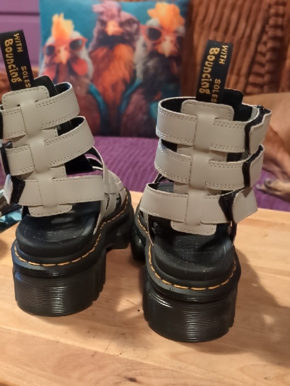 Dr. Martens Chunky Strappy Sandals in Light Cobblestone Gray and Black - Picture 5 of 7